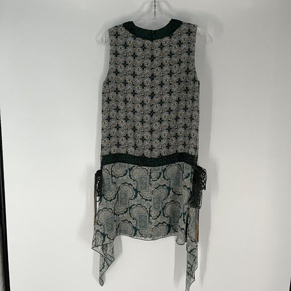 Anna Sui Green White Printed Lace Detail V-Neck Sleeveless Mini Dress 4 Silk - Picture 10 of 10